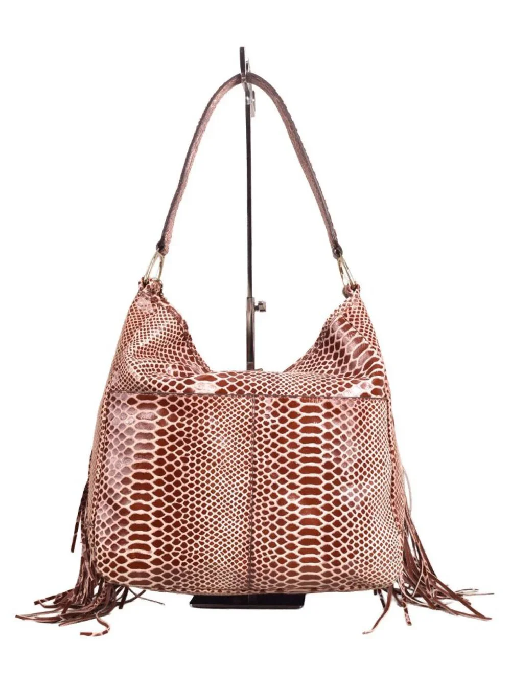 G.I.L.I. Leather Stirrup Fringe Sienna Cobra Fringe Hobo Bag Purse A271123‎